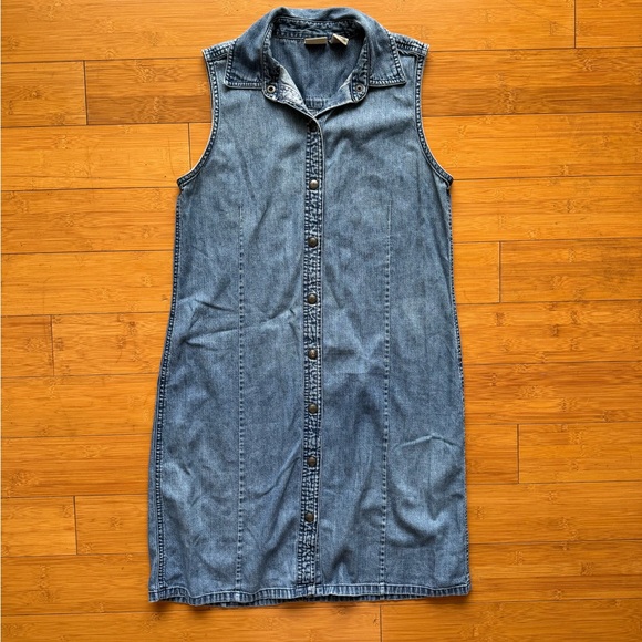 Vintage 90s L.L. Bean Denim Jean Button Front Collared Shirt Dress Sz 8 Petite - Picture 1 of 4